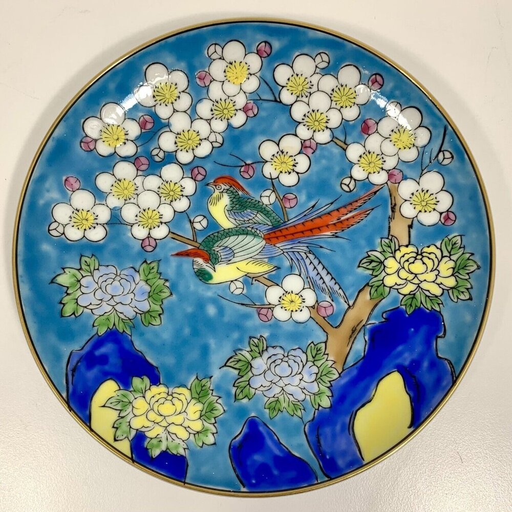 Birds Cherry Blossoms Lotus Small Trinket Dish Plate By Deane Taylor Import A314